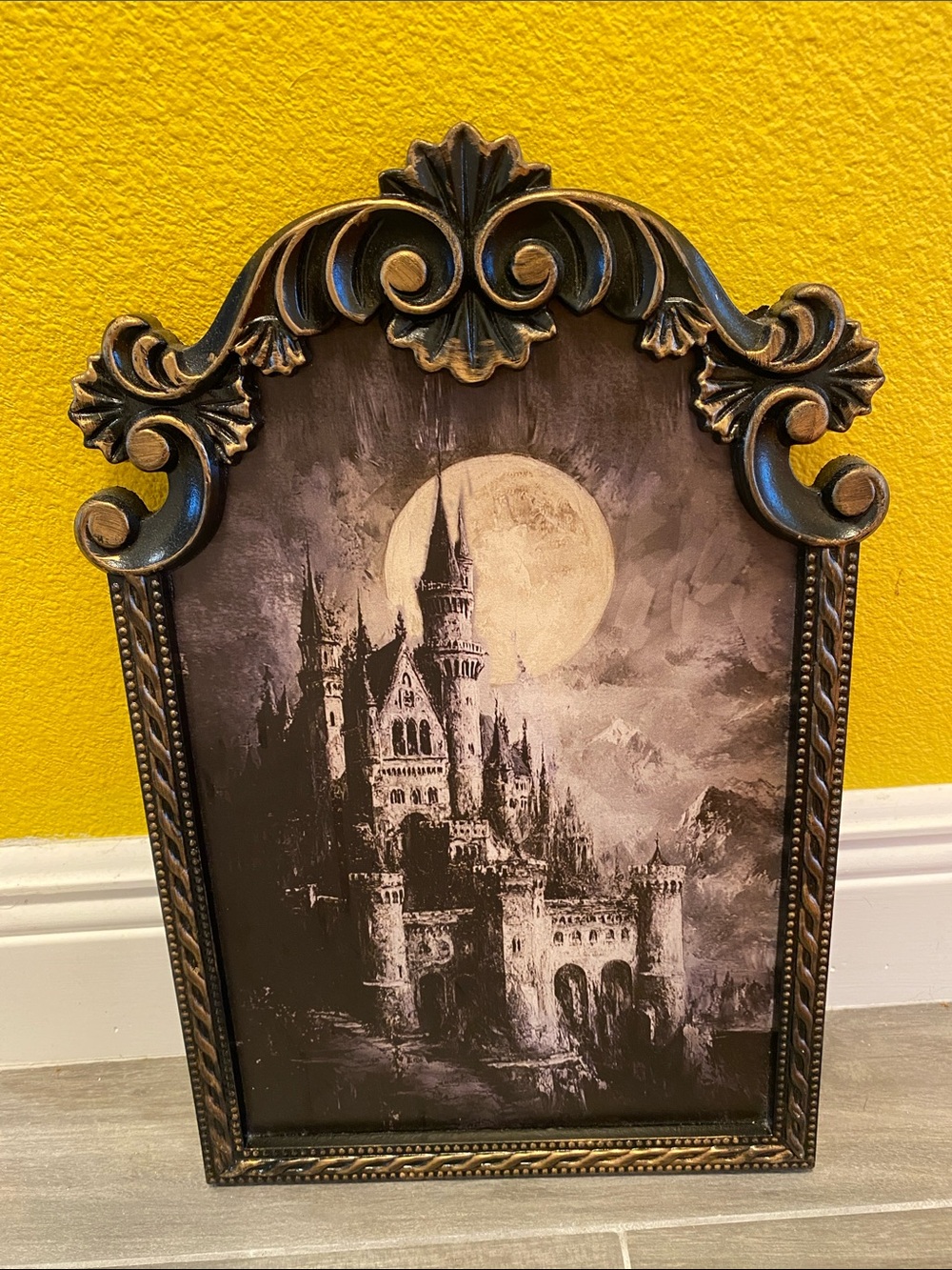 Ornate Gothic Castle Wall Art in Black and Gold Frame